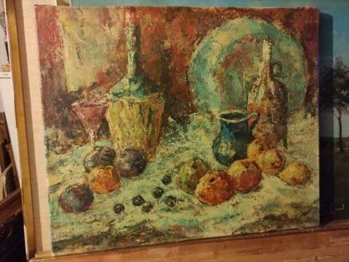 huile sur toile nature morte signe h vanden bossche, Antiquités & Art, Enlèvement ou Envoi, Nature morte, Toile