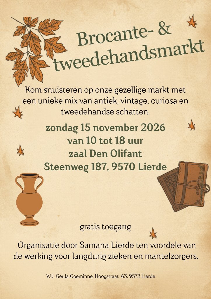 Brocante- & tweedehandsmarkt te Lierde op 15 november, Ophalen