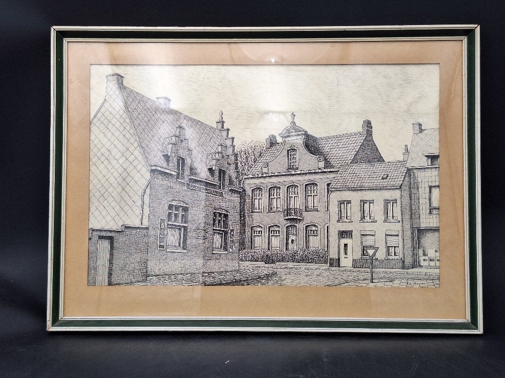 oud schilderij pentekening, jaren 70-80, Enlèvement ou Envoi