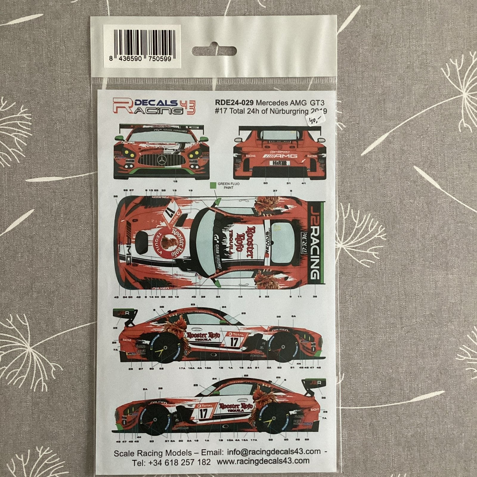 Racing Decals 43 Mercedes AMG GT3 #17 Rooster Rojo decals, Ophalen of Verzenden, Zo goed als nieuw, Tamiya