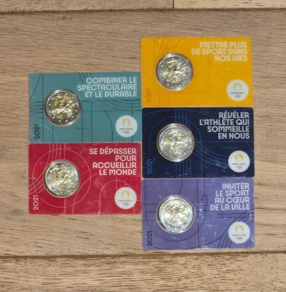 2 euro - Frankrijk 2021 - OS Parijs 2024 - set 5 coincards, Ophalen of Verzenden, Frankrijk, 2 euro, Setje