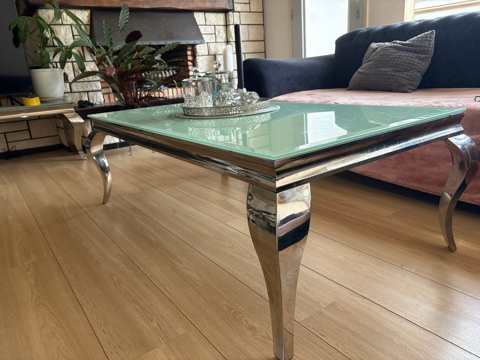 Glaze salontafel met metalen onderstel – 130 x 70 x 43 cm, Huis en Inrichting, Ophalen, Gebruikt, Vierkant