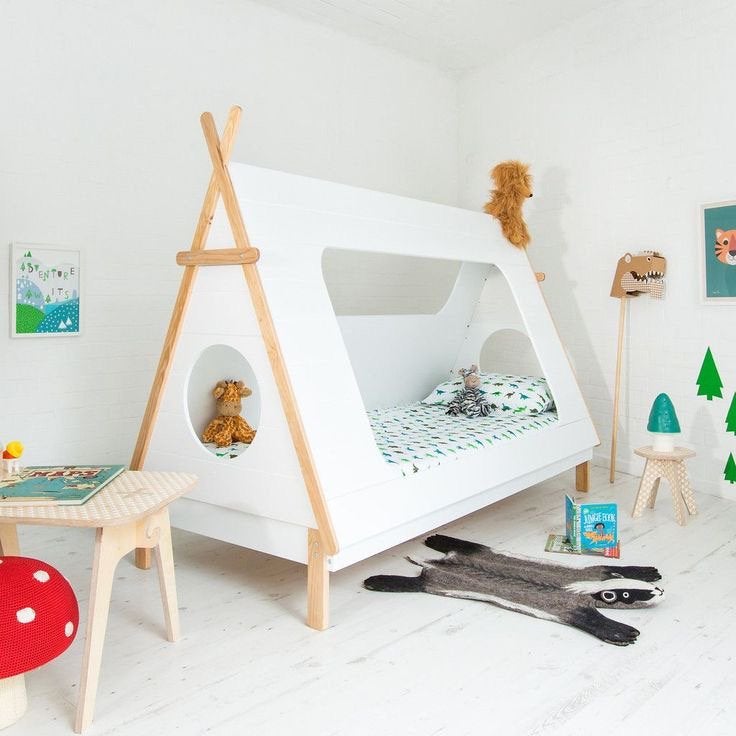 Tipi bed 90x200 merk Woood, Kinderen en Baby's, Ophalen, Lattenbodem, 180 cm of meer, 100 cm of meer