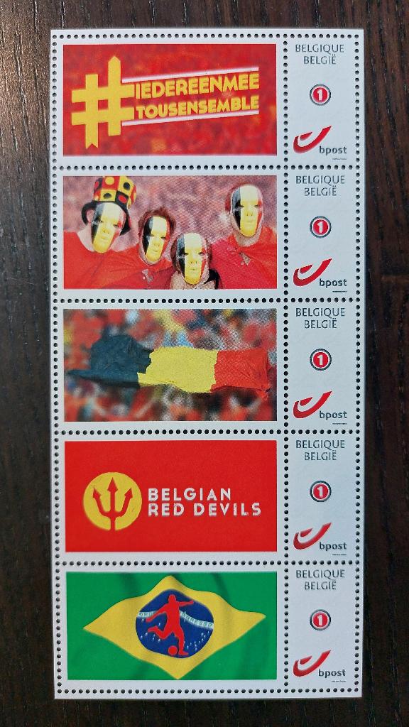 België: duostamp Rode Duivels, Postzegels en Munten, Orginele gom, Ophalen of Verzenden, Zonder stempel, Postfris
