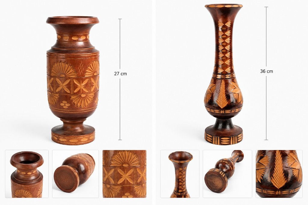 Vintage houten vazen – handgesneden bloemendecoratie, Ophalen of Verzenden