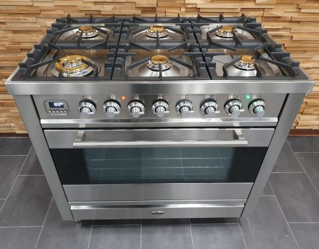 🔥Luxe Boretti Fornuis 90cm rvs + rvs  300° oven 6 pits, Elektronische apparatuur, Fornuizen, Ophalen, 60 cm of meer, Zo goed als nieuw