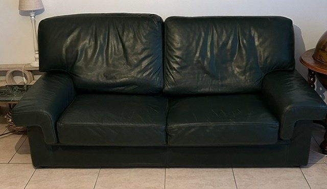 Gratuit : Canapé 3 places en cuir vert foncé - 200 cm, Enlèvement, Utilisé, Cuir, Trois personnes