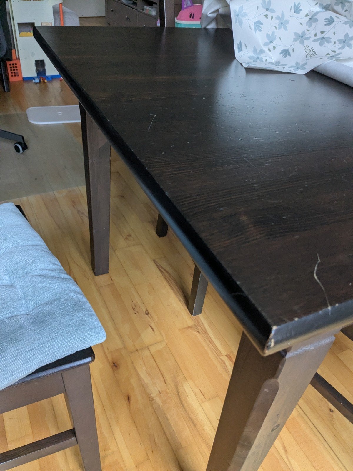 Ikea tafel donkerbruin 1,90mx0,95m + 6 stoelen GRATIS, 150 à 200 cm, Cinq personnes ou plus, Enlèvement, Utilisé