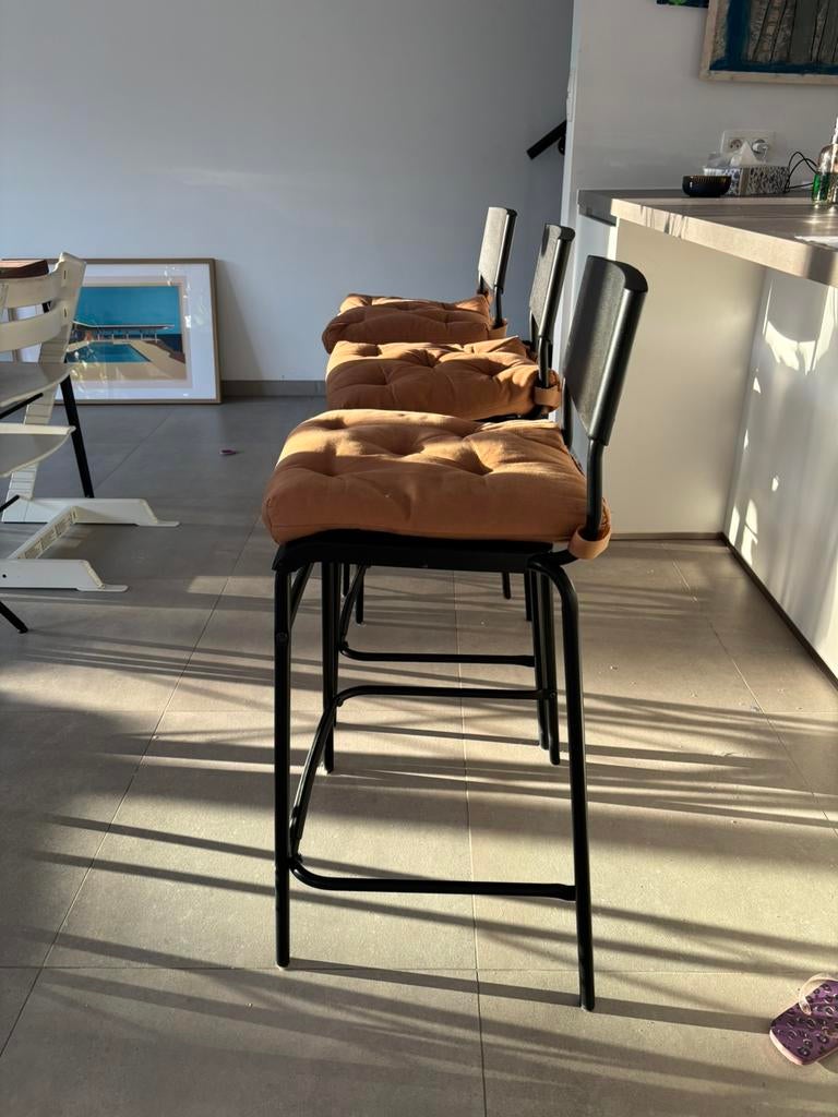 3 barkrukken met kussen, Huis en Inrichting, Ophalen, Gebruikt