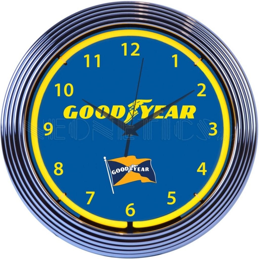 Retro Chrome & Neon Wall Clock 38cm x 15cm, Verzamelen, Ophalen of Verzenden, Nieuw, Lichtbak of (neon) lamp
