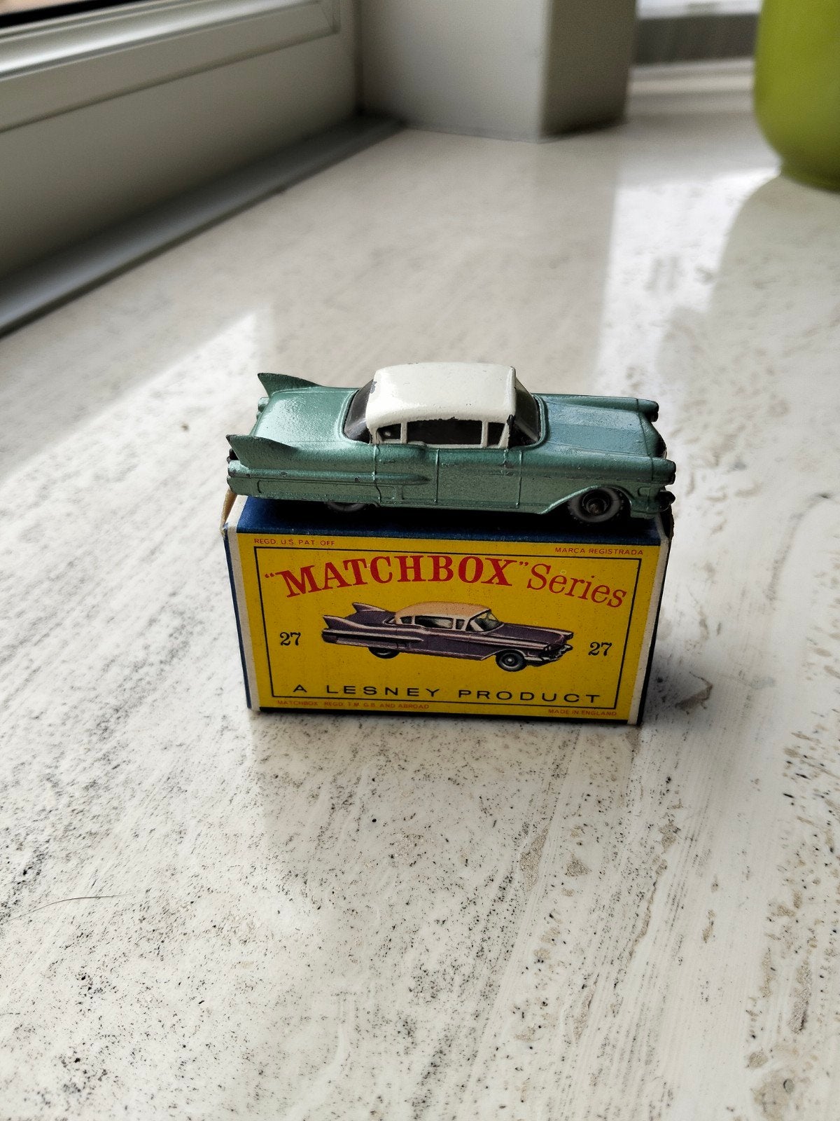 matchbox RARE GREEN METALLIC 27c Cadillac sixty & D-box.
bie, Enlèvement ou Envoi, Matchbox