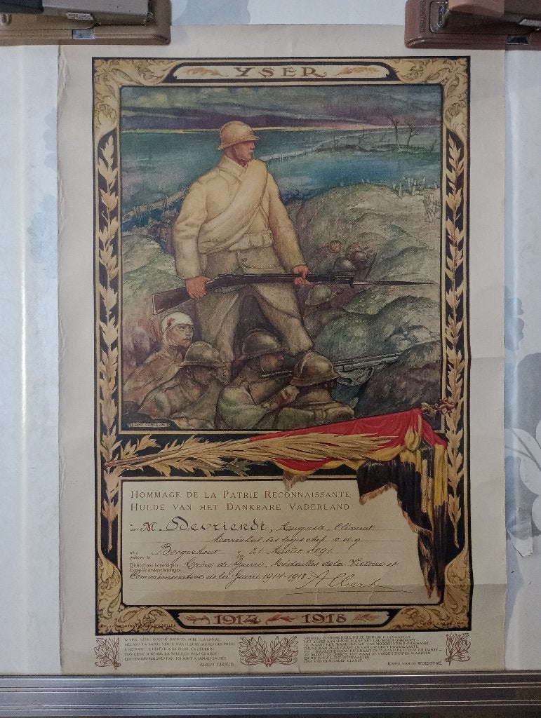 Diplôme Hommage Yser 1914-1918 Anto Carte - 32x47cm, Collections, Enlèvement ou Envoi, Autres, Autres types