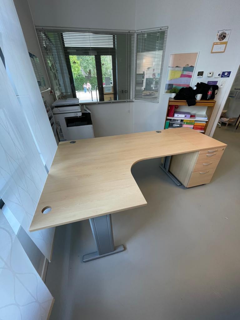 OTTO Office bureau esdoorn + ladekast + bureaustoel, Enlèvement, Comme neuf, Bureau d'angle