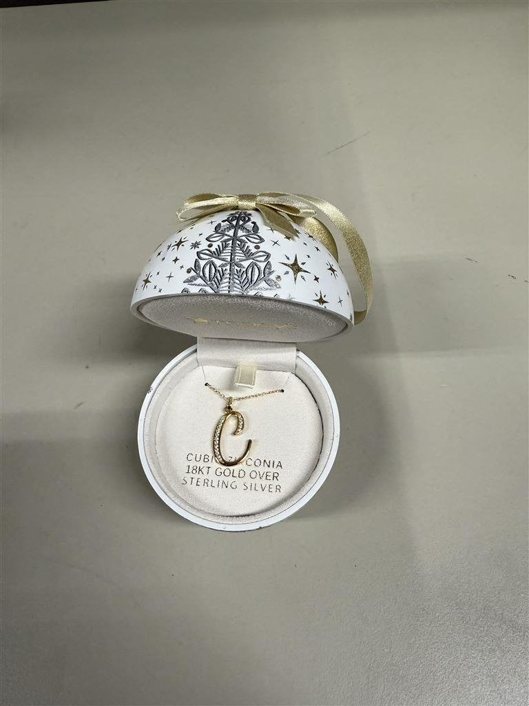 Giani kerstbal met sieraard - Letter C - Zirconia 18kt goud, Bijoux, Sacs & Beauté, Colliers, Enlèvement ou Envoi, Neuf, Or, Or