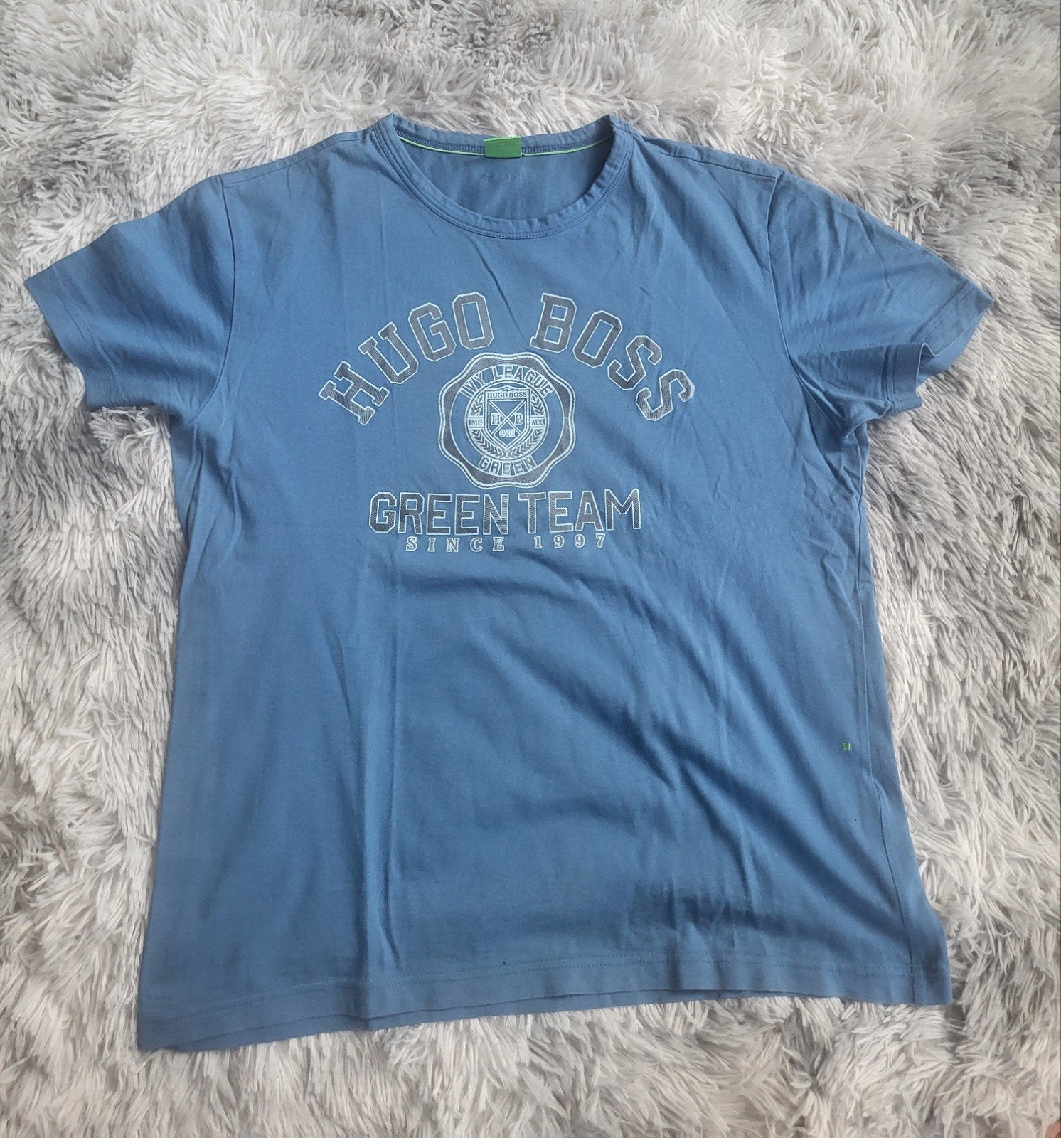 Hugo Boss Green Team blauw katoenen Pima Sport Chic T-shirt, Hugo Boss, Gedragen, Verzenden, Maat 48/50 (M)