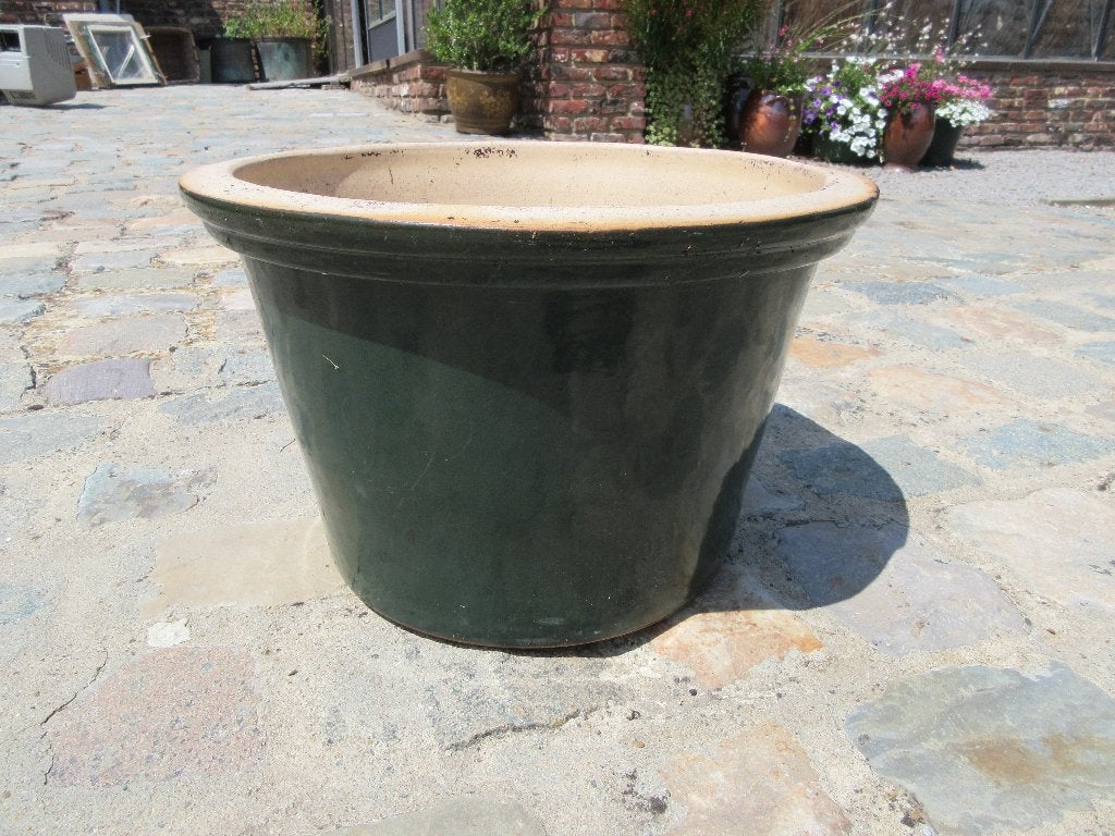 Stenen bloempot groene gelakte bloempot tuinpot tuin, Tuin en Terras, Bloempotten, Ophalen, Tuin