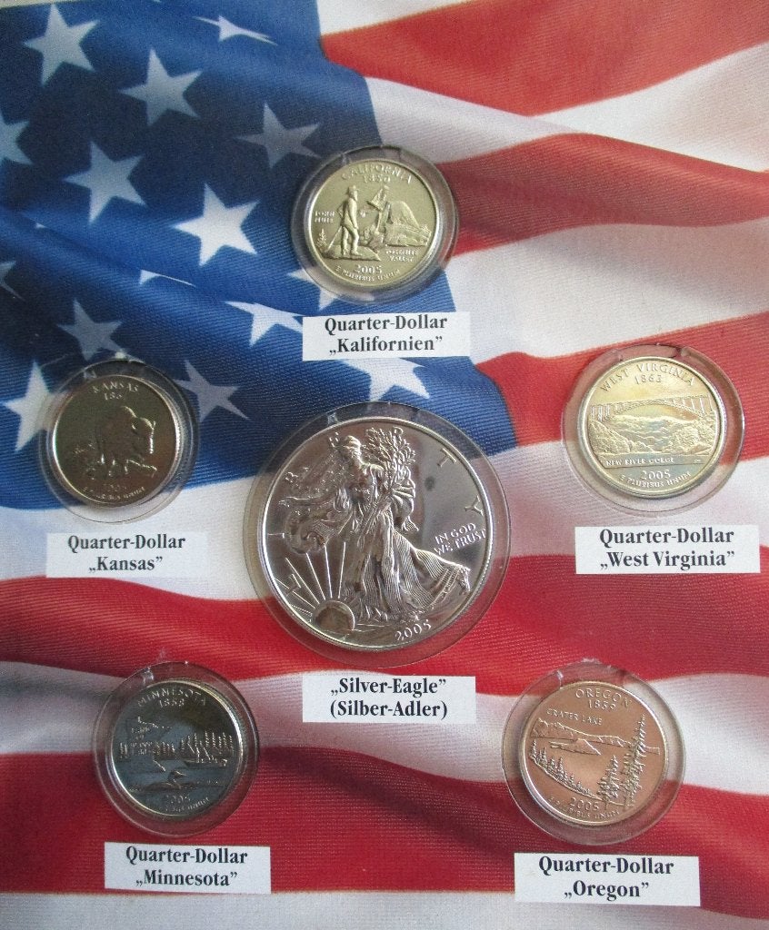 4.1-2005-U.S.A.1$ Zilveren Eagle/Adelaar+ 5x¼ Dollars-landen, Verzenden