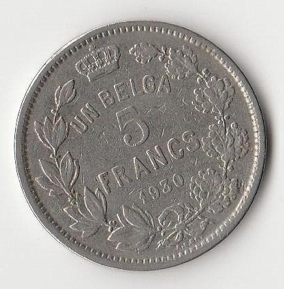 1 Belga/5 Francs - Texte néerlandais Albert I 1930, Enlèvement, Monnaie en vrac