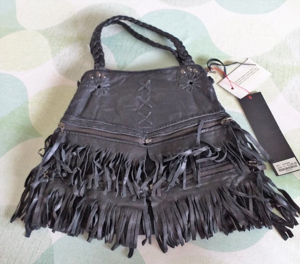 sac à main à franges ABCDE noir, Enlèvement ou Envoi, Neuf, Noir, Sac à main