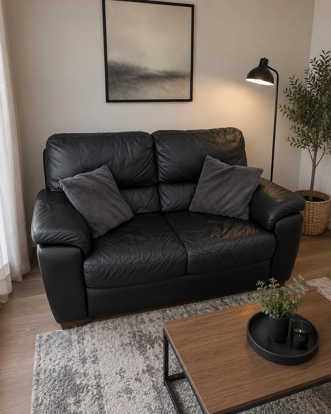 Livraison gratuite - Fauteuil 2 places en cuir noir, Enlèvement, Utilisé