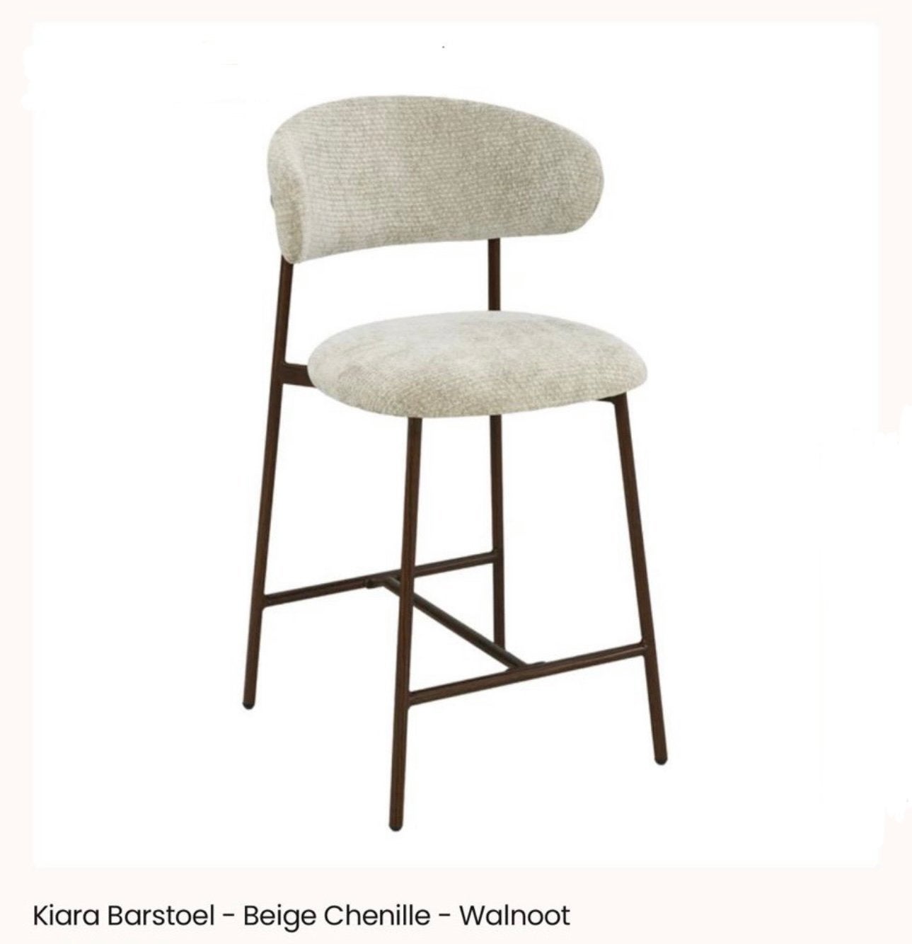 4 barstoelen - Beige Chenille - Walnoot, 4 krukken, Ophalen, Nieuw, 90 cm of meer