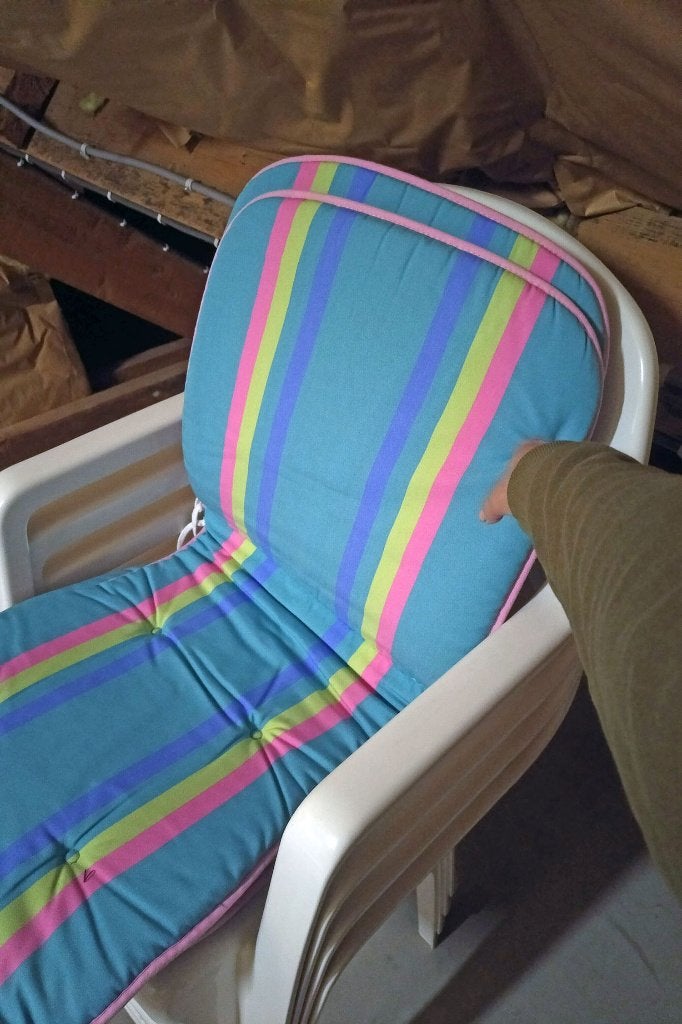 4 tuinstoelen met vintage kussens, Ophalen, Zo goed als nieuw, Kunststof, Stapelbaar