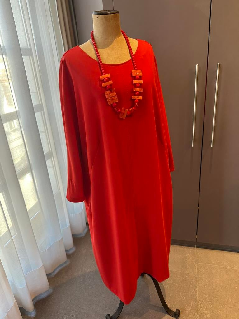 Prachtige rode jurk van SAMOON, maat 52, Kleding | Dames, Grote Maten, Zo goed als nieuw, Jurk, Rood, Ophalen of Verzenden