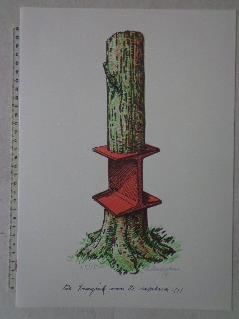 Litho van Hugo Duchateau "De tragiek van de replica" 1997, Overige onderwerpen, Ophalen of Verzenden, Lithografie, Gelimiteerde oplage