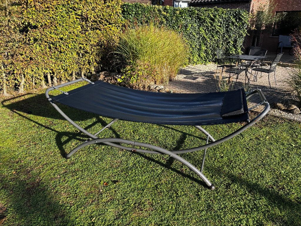 SORARA Hangmat / Ligbed met standaard - Donkergrijs, Tuin en Terras, Gebruikt, Meerpersoons, Ophalen of Verzenden, Met standaard