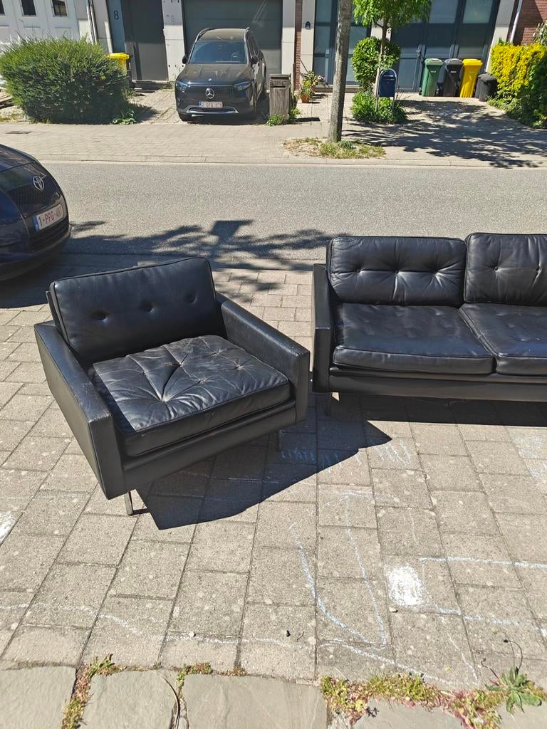 Midcentury zetels zwart, Enlèvement, Utilisé, Cuir