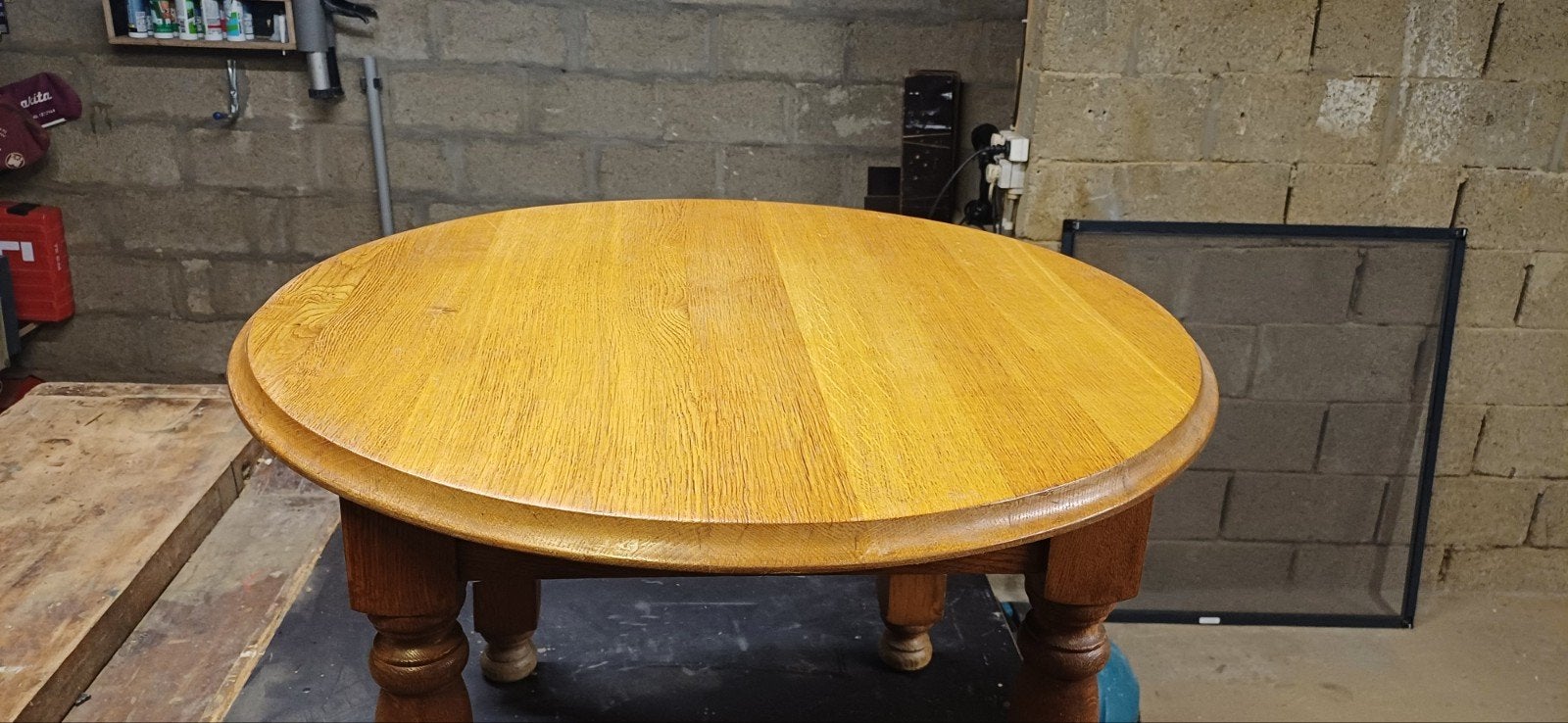 Table basse ronde en chêne massif, Maison & Meubles, Enlèvement, Utilisé, Chêne