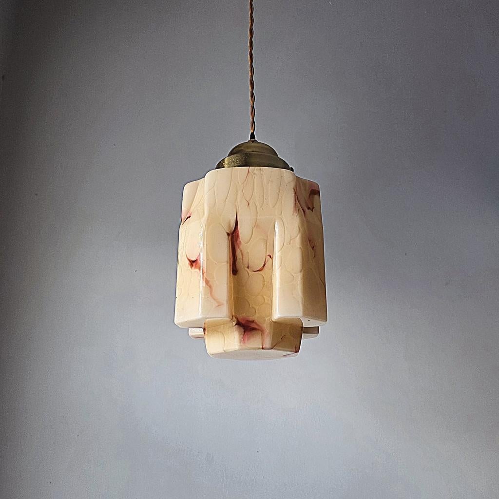 Vintage Art-Deco opaline uraniumglazen hanglamp., Enlèvement ou Envoi