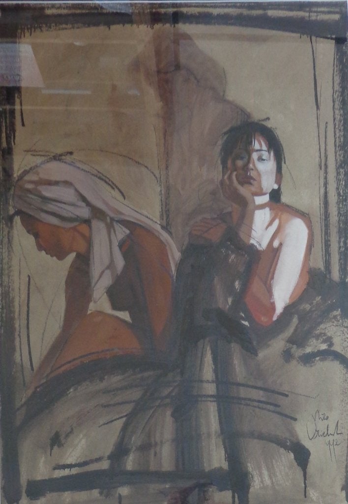 NICO VRIELINK / TWEE NAAKTE VROUWEN OLIEVERF 128x97cm KADER, Peinture à l'huile, Figures, Enlèvement, Papier/carton