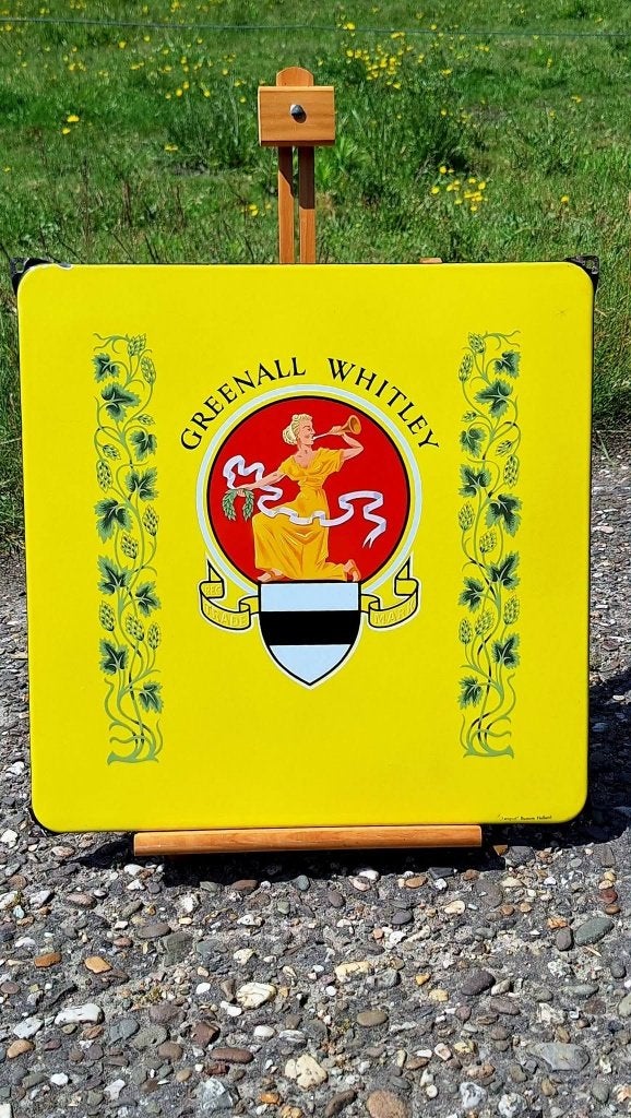 Origineel emaille reclamebord Greenall Whitley brouwerij., Verzamelen, Ophalen of Verzenden, Gebruikt, Reclamebord