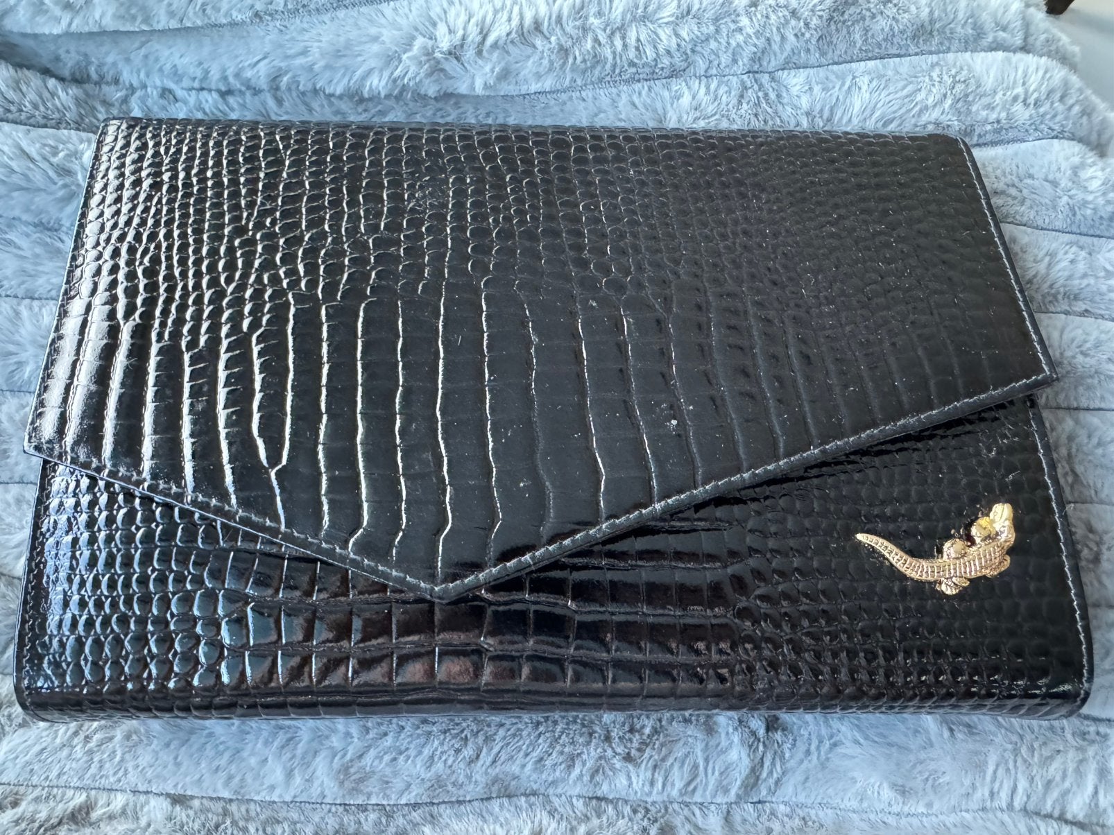 Vintage kunstleren handtas krokodil, Bijoux, Sacs & Beauté, Enlèvement, Utilisé, Noir, Sac de soirée