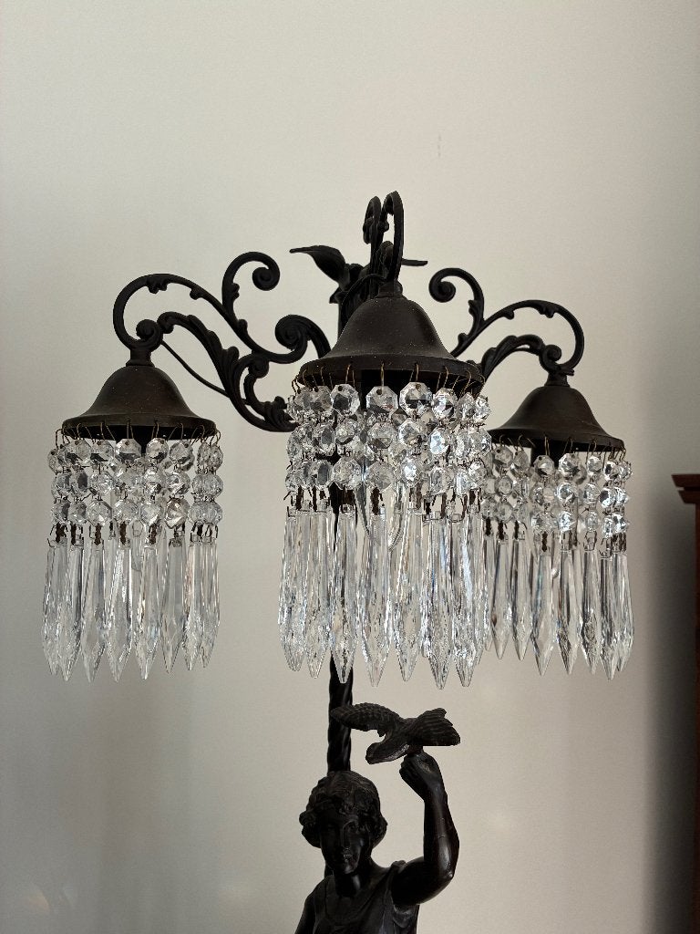 ANTIEK tafel lamp brons kristal glas, Ophalen