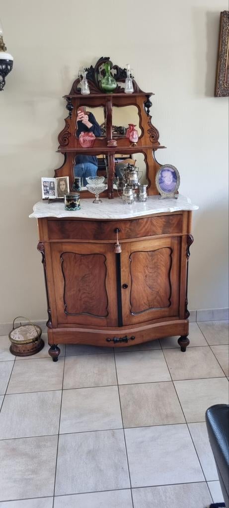 Belle mallette ancienne en acajou avec dessus en marbre, bel, Enlèvement ou Envoi