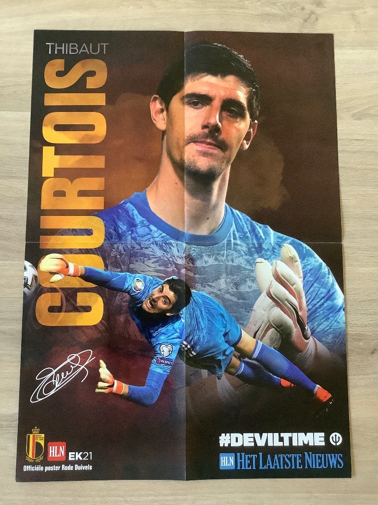 Grote poster Thibault Courtois bij Rode Duivels., Verzamelen, Ophalen of Verzenden, Zo goed als nieuw, Poster, Plaatje of Sticker