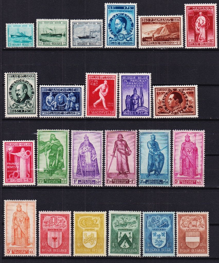 Belgique 1946 année complète, Envoi, Non oblitéré, Trace d'autocollant