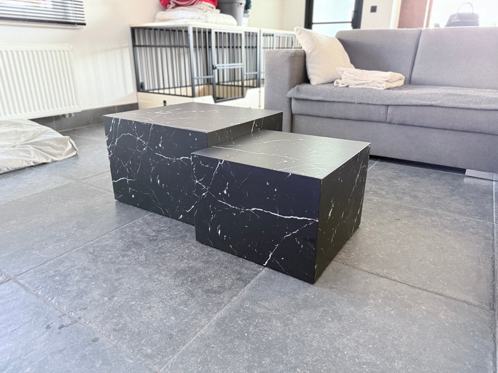 Salontafel set marmerlook, Huis en Inrichting, Tafels | Salontafels, Ophalen, Zo goed als nieuw, Vierkant