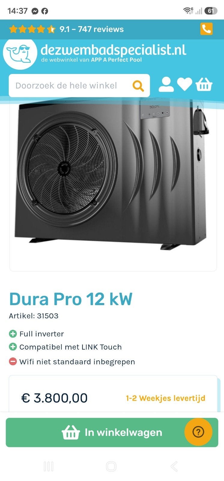 zwembad warmtepomp 12kw full inverter, Tuin en Terras, Ophalen