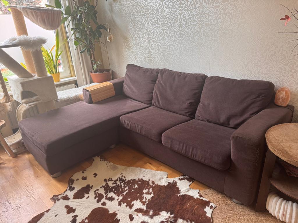 GRATIS Bruine stoffen zetel met loungestuk links of rechts, Enlèvement, Utilisé