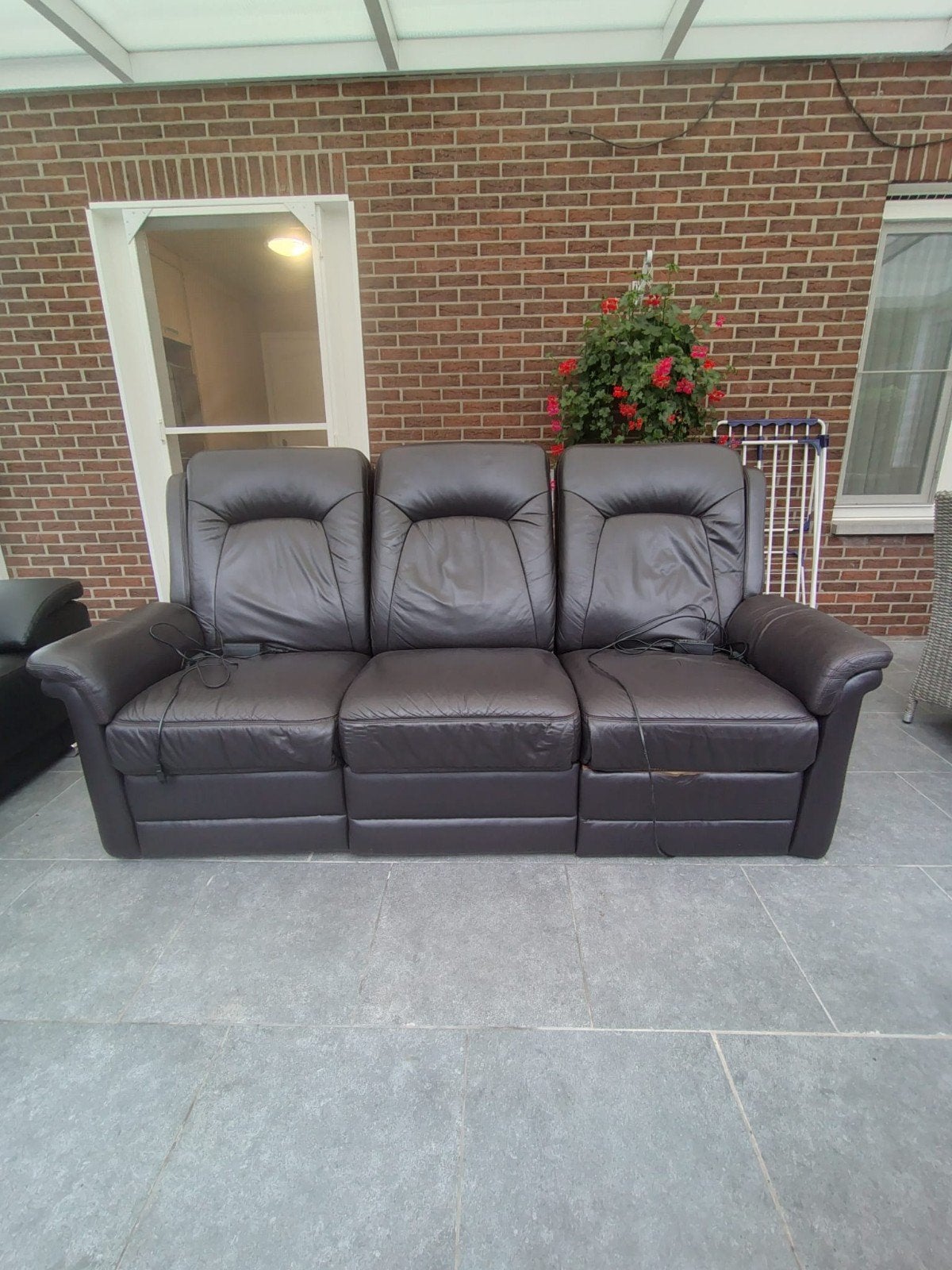 Gratis lederen 3-zit met 2x electrische relax, Ophalen, Gebruikt, Leer