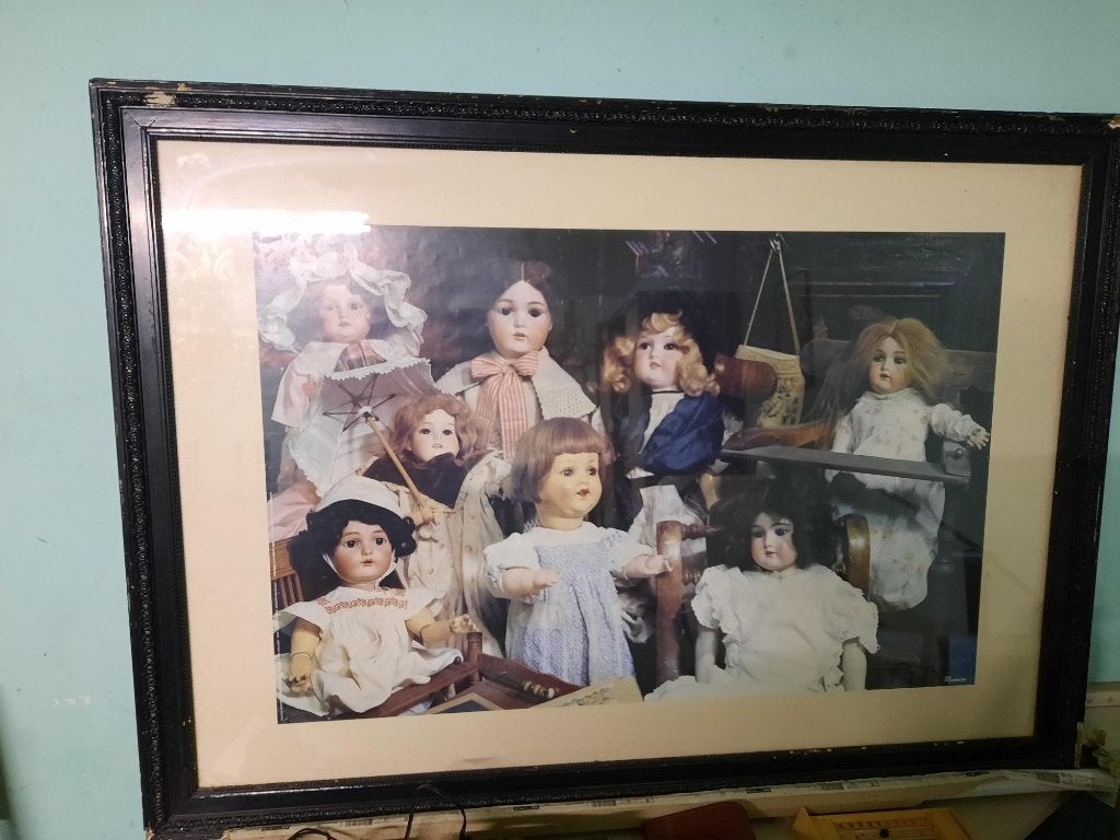 Kader met oude poppen foto, Verzamelen, Foto's en Prenten, Ophalen, Foto