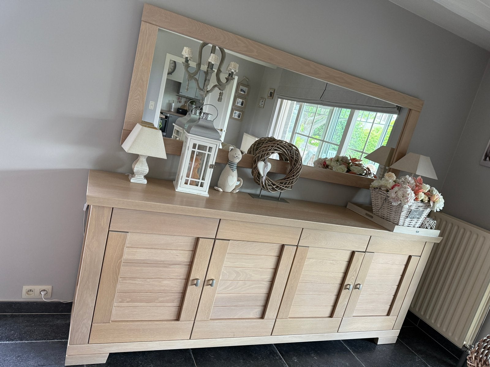 Dressoir - spiegel - 6 stoelen, Maison & Meubles, Armoires | Dressoirs, Comme neuf, Enlèvement