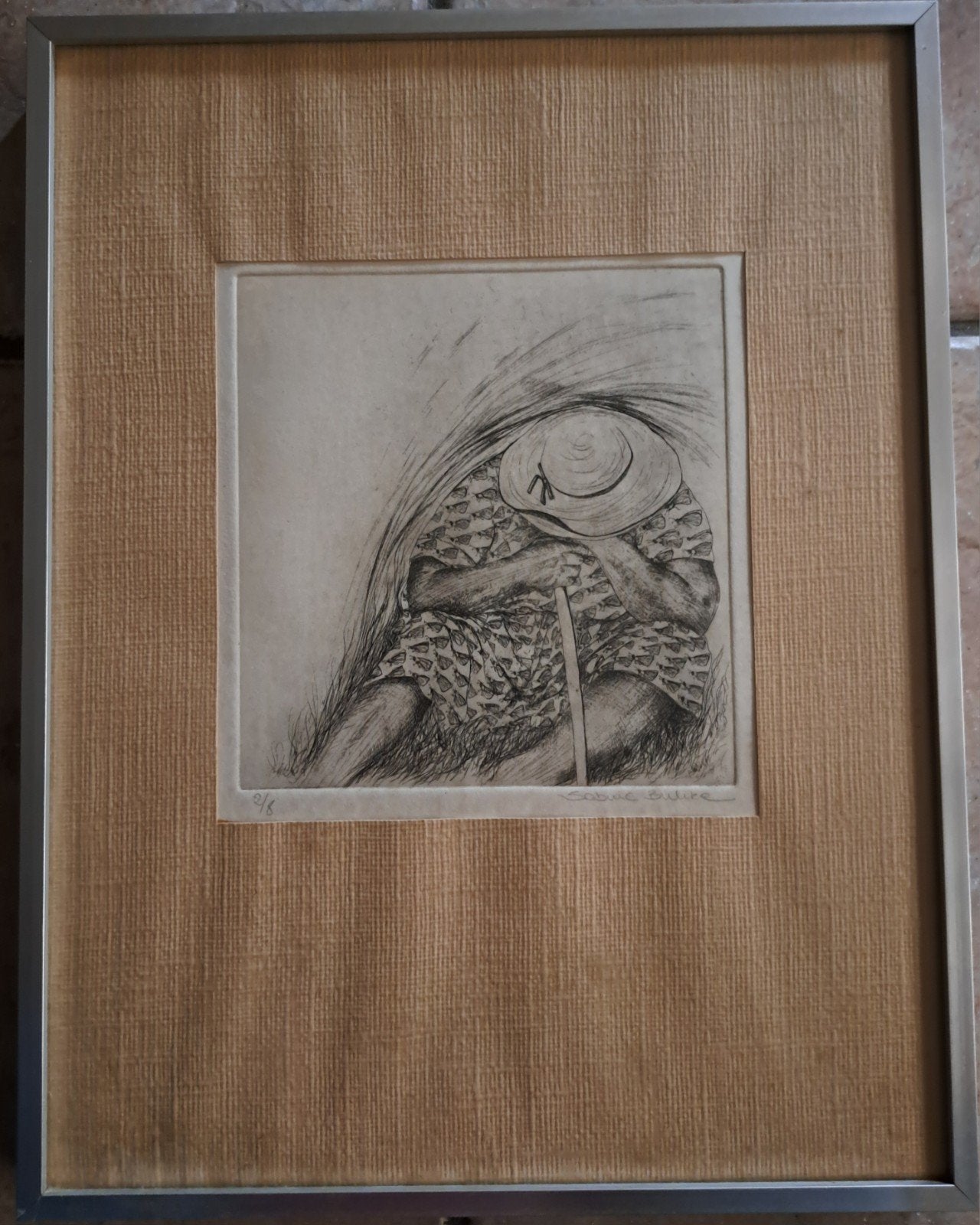 Sabine Bulcke - vrouw met hoed en wandelstok, Antiek en Kunst, Ophalen, Dagelijks leven, Ets, 1950 - 1999