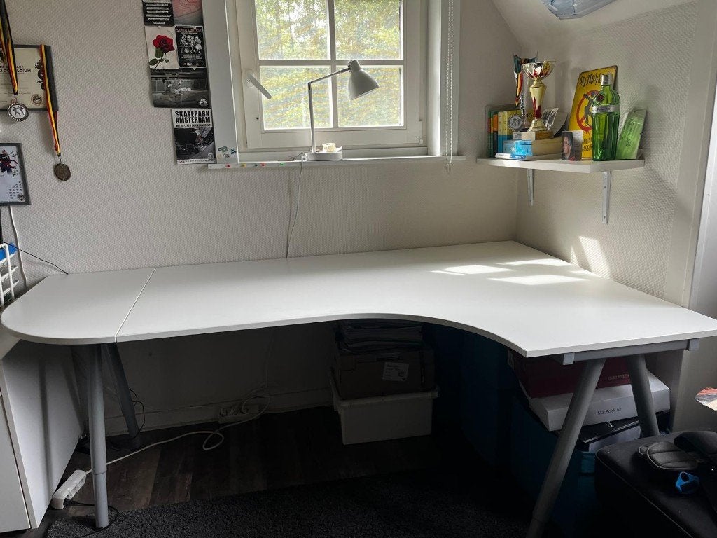 hoekbureau, Maison & Meubles, Bureaux, Comme neuf, IKEA, Réglable en hauteur, Blanc