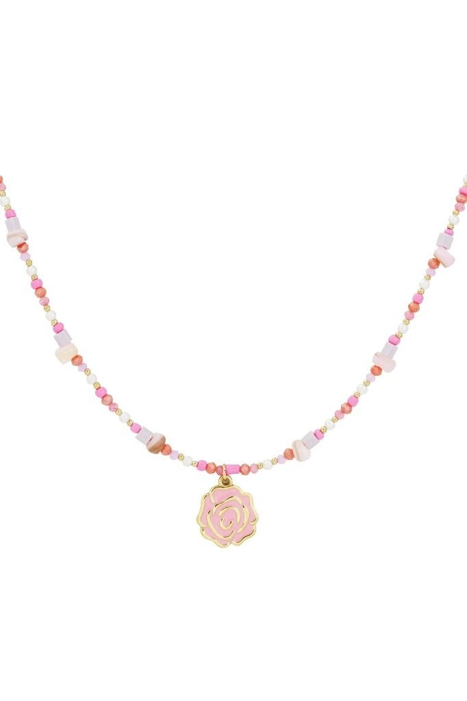 beaded rose ketting - roze &, Bijoux, Sacs & Beauté, Enlèvement ou Envoi, Neuf, Rose, Réglable