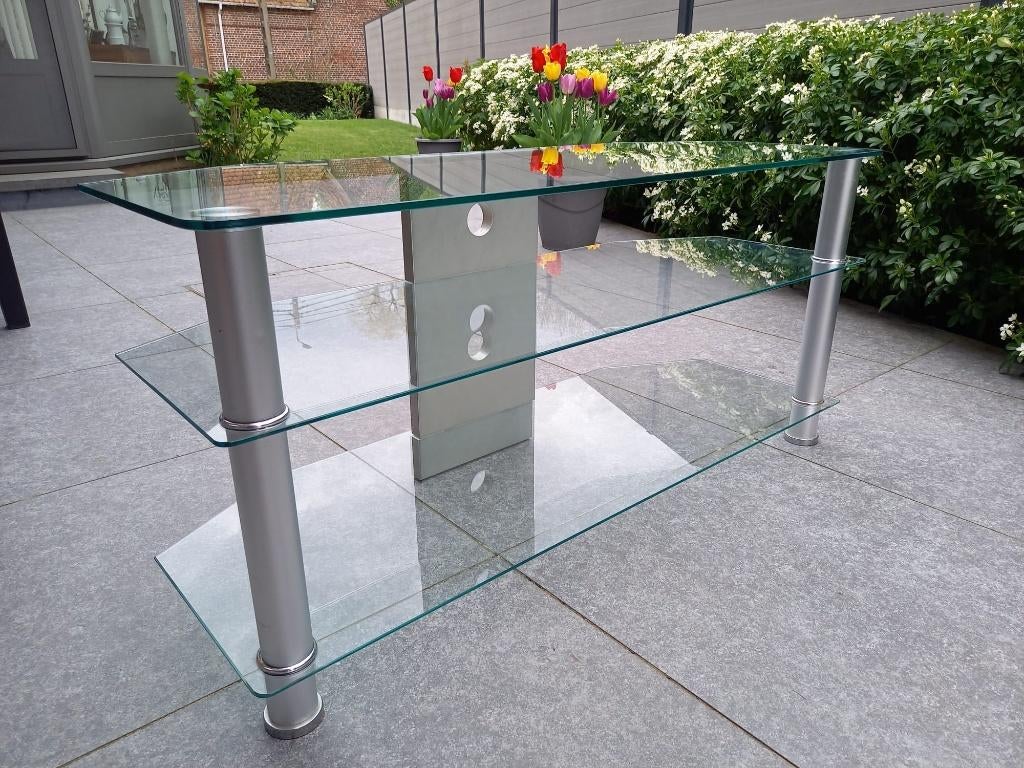 TV-tafelstandaard van gehard glas, Ophalen, Gebruikt, Glas