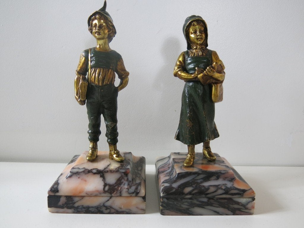 Paire de statues en marbre en bronze représentant, Antiquités & Art, Art | Sculptures & Bois, Enlèvement ou Envoi, Statue